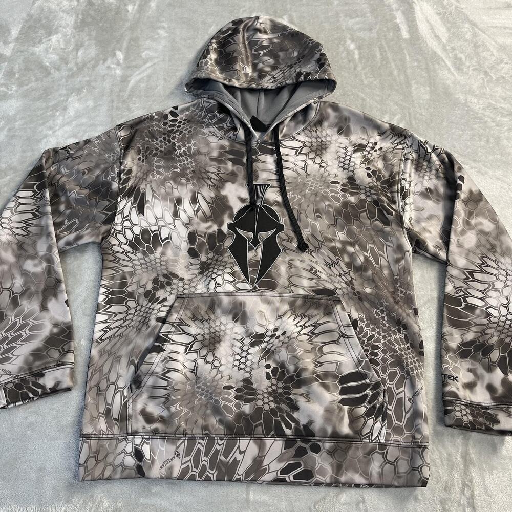 Kryptek Hoodie Mens Medium Gray Raid Camo Pullover Spartan Helmet Fleece Hunting